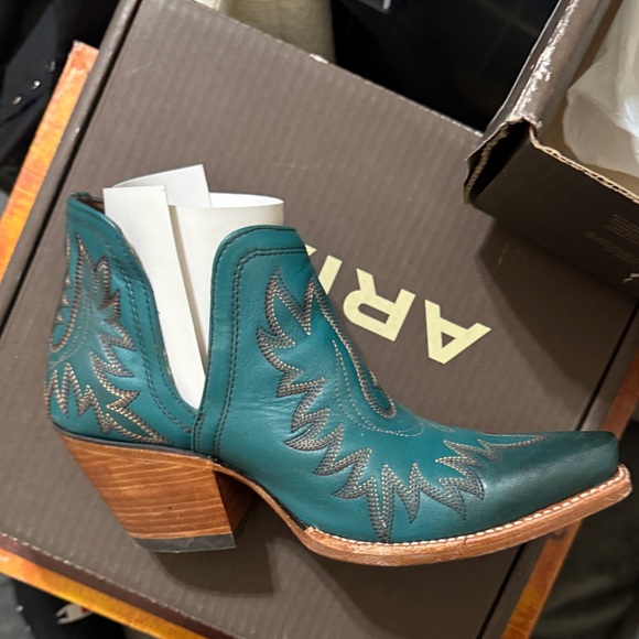 Ariat Teal Western Ankle Boots with Brown Accents - Picture 5 of 7